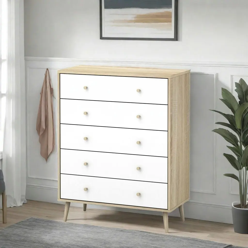 Adriana 5 Drawer Chest of Drawers Tallboy Dresser | Scandinavian Style Chest for Elegant Storage