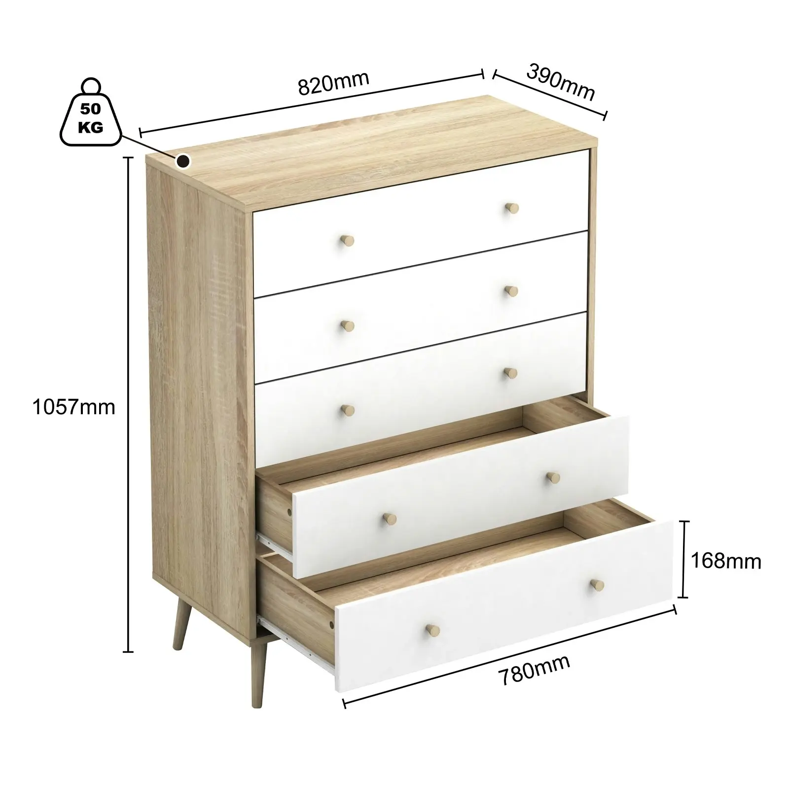 Adriana 5 Drawer Chest of Drawers Tallboy Dresser | Scandinavian Style Chest for Elegant Storage