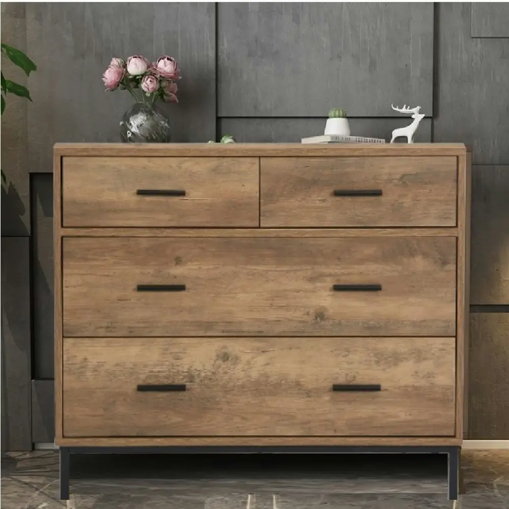 Bronx Chest of 4 Drawers Industrial Tallboy Dresser W/Black Metal Handle