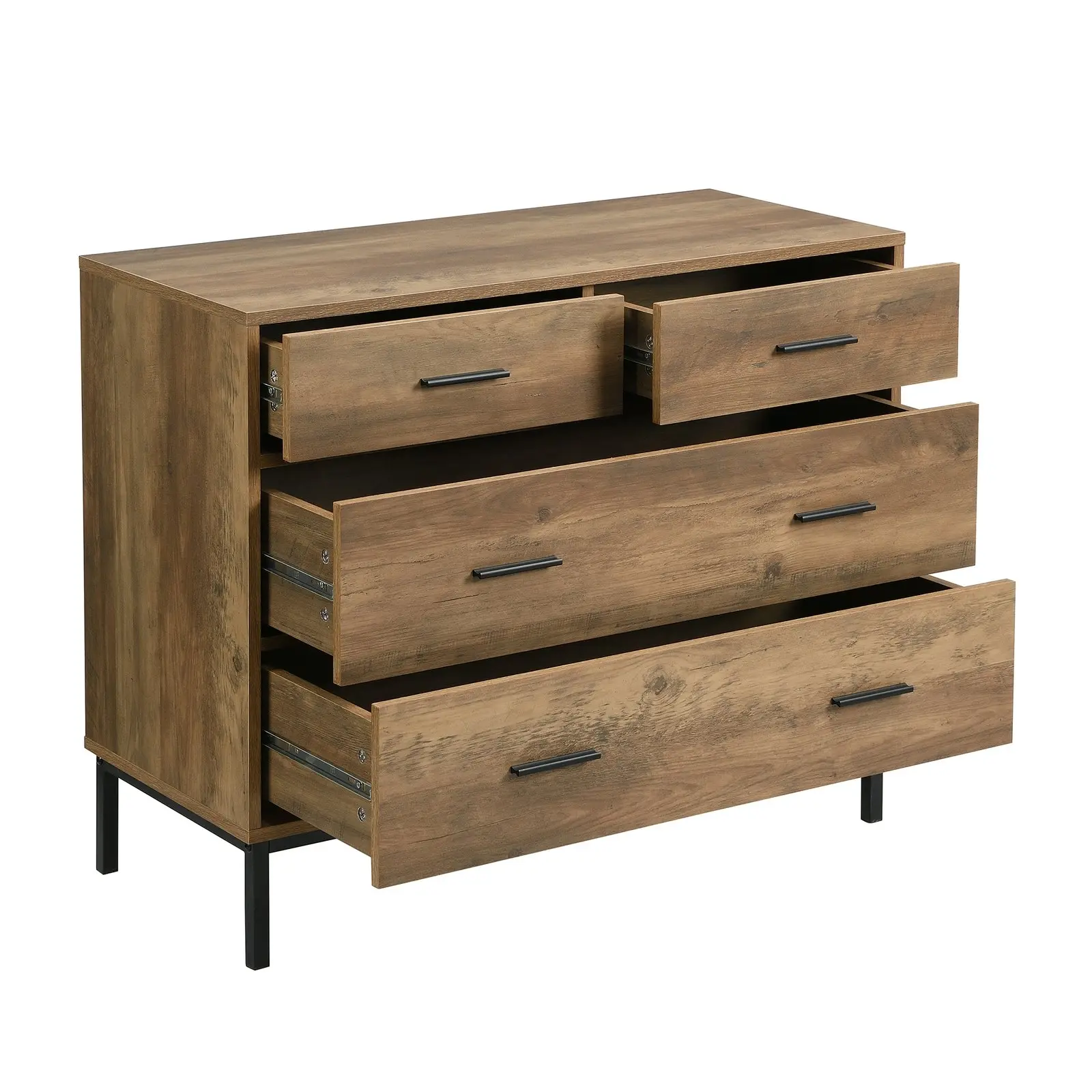 Bronx Chest of 4 Drawers Industrial Tallboy Dresser W/Black Metal Handle