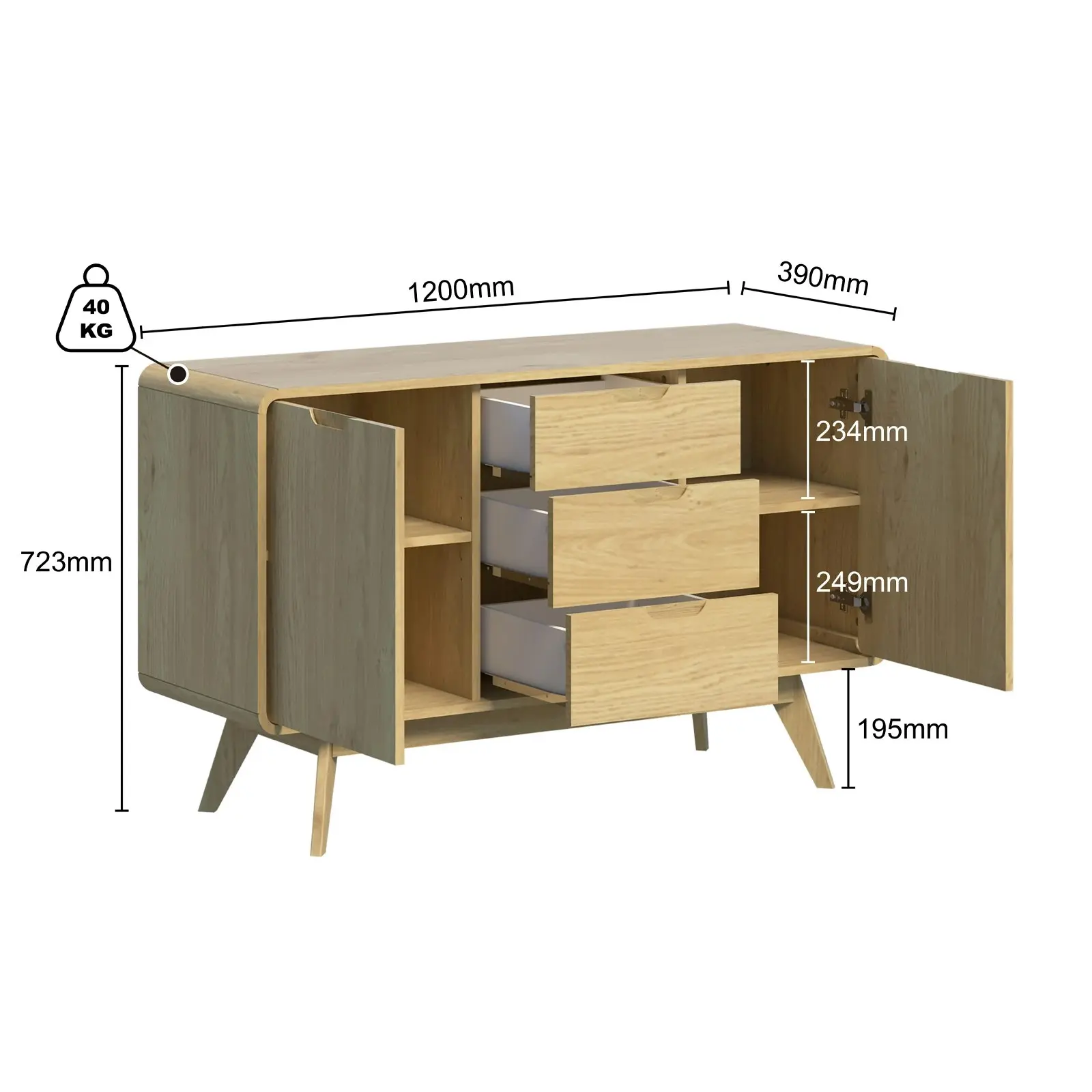 WABI-SABI Sideboard Buffet Cabinet | Storage Cupboard with Drawers for Kitchen & Hallway