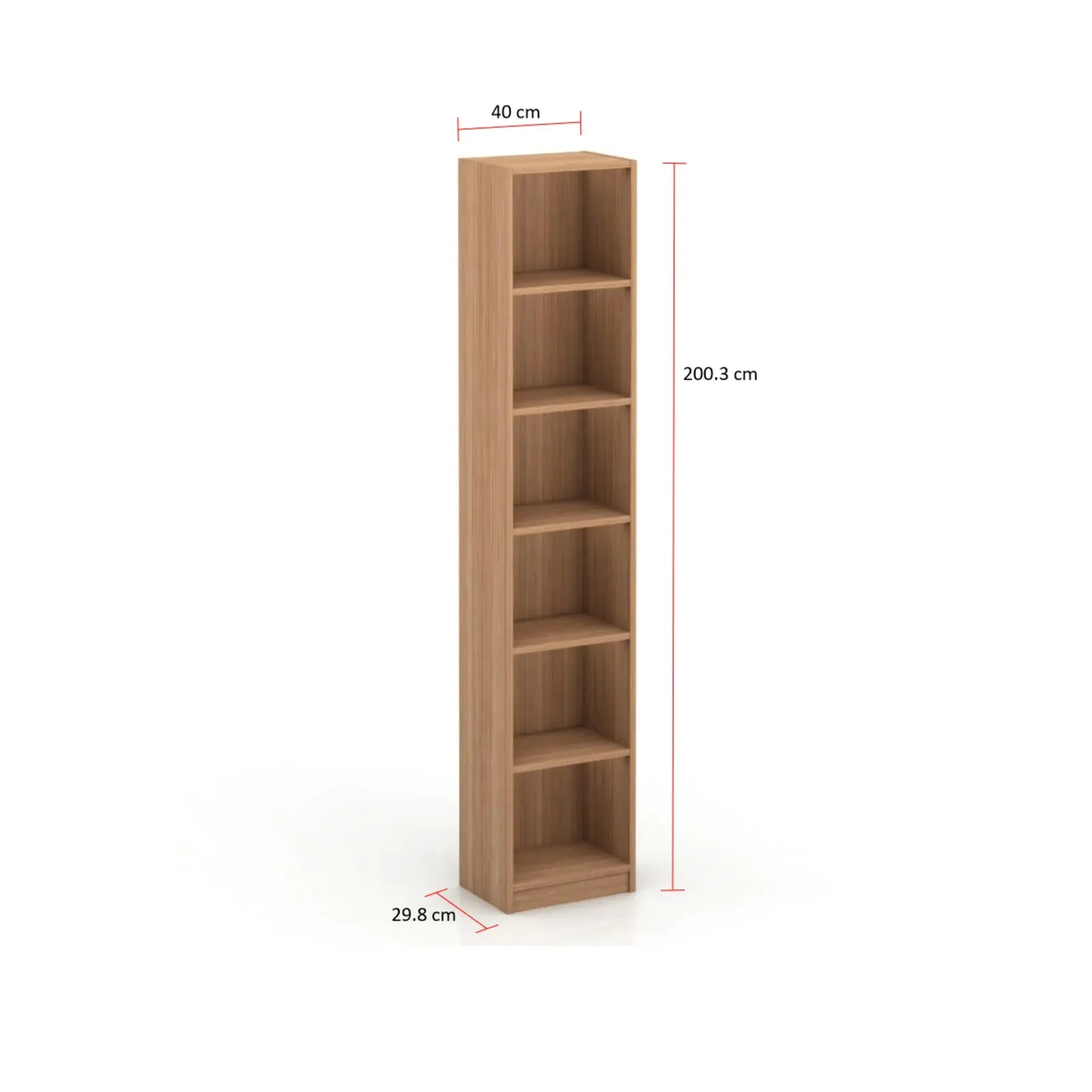 Boho Bookcase H200cm Narrow Storage Display Unit w/5 Adjustable Shelves