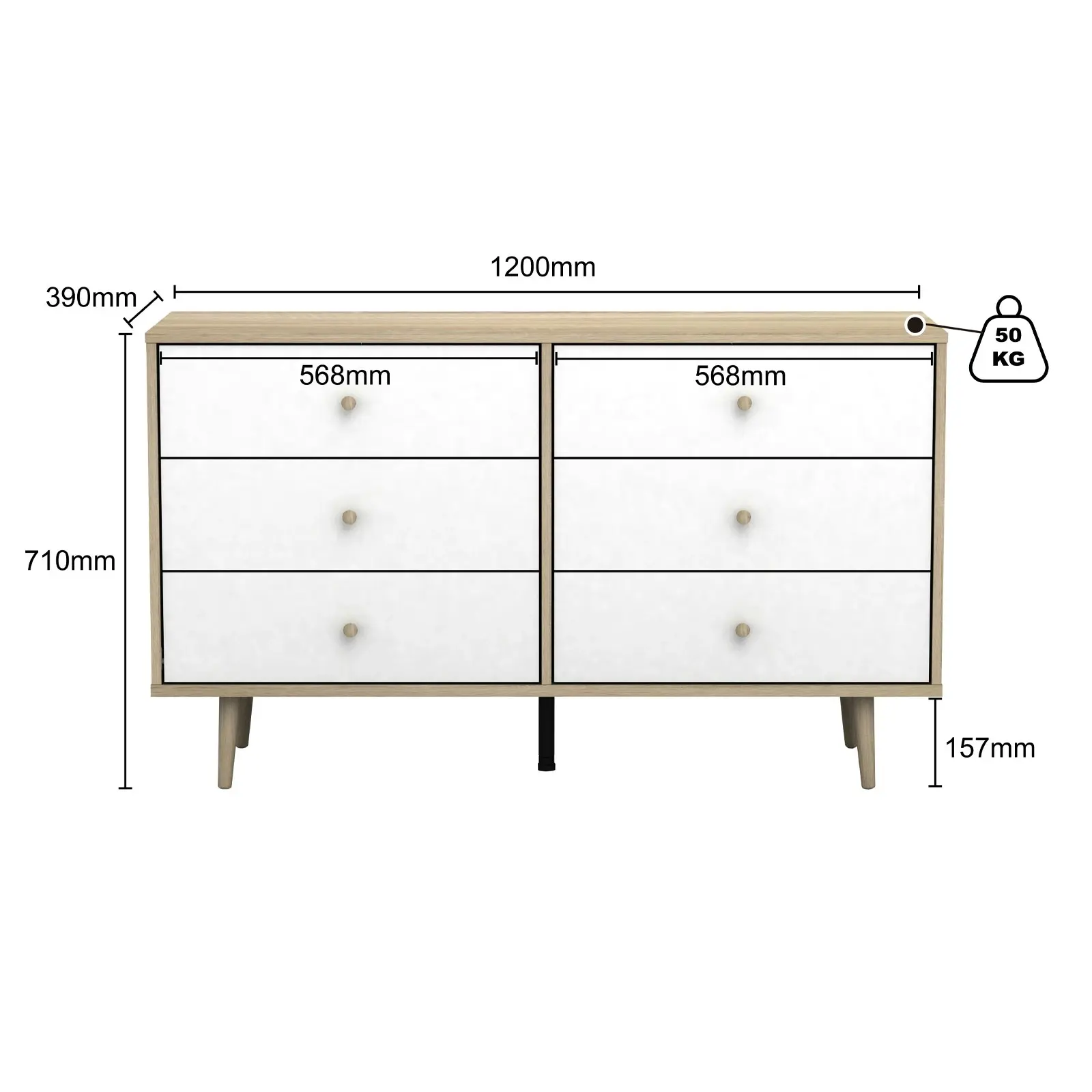 Adriana 6 Chest of Drawers Dresser | Lowboy Storage Cabinet in Scandinavian Style for Modern Living