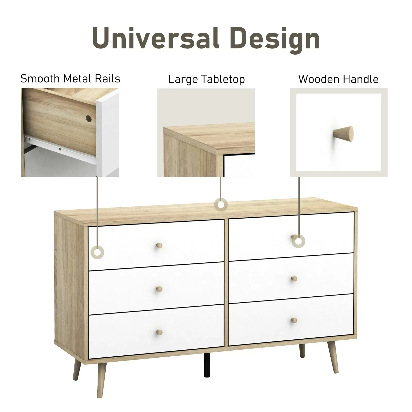 Adriana 6 Chest of Drawers Dresser | Lowboy Storage Cabinet in Scandinavian Style for Modern Living