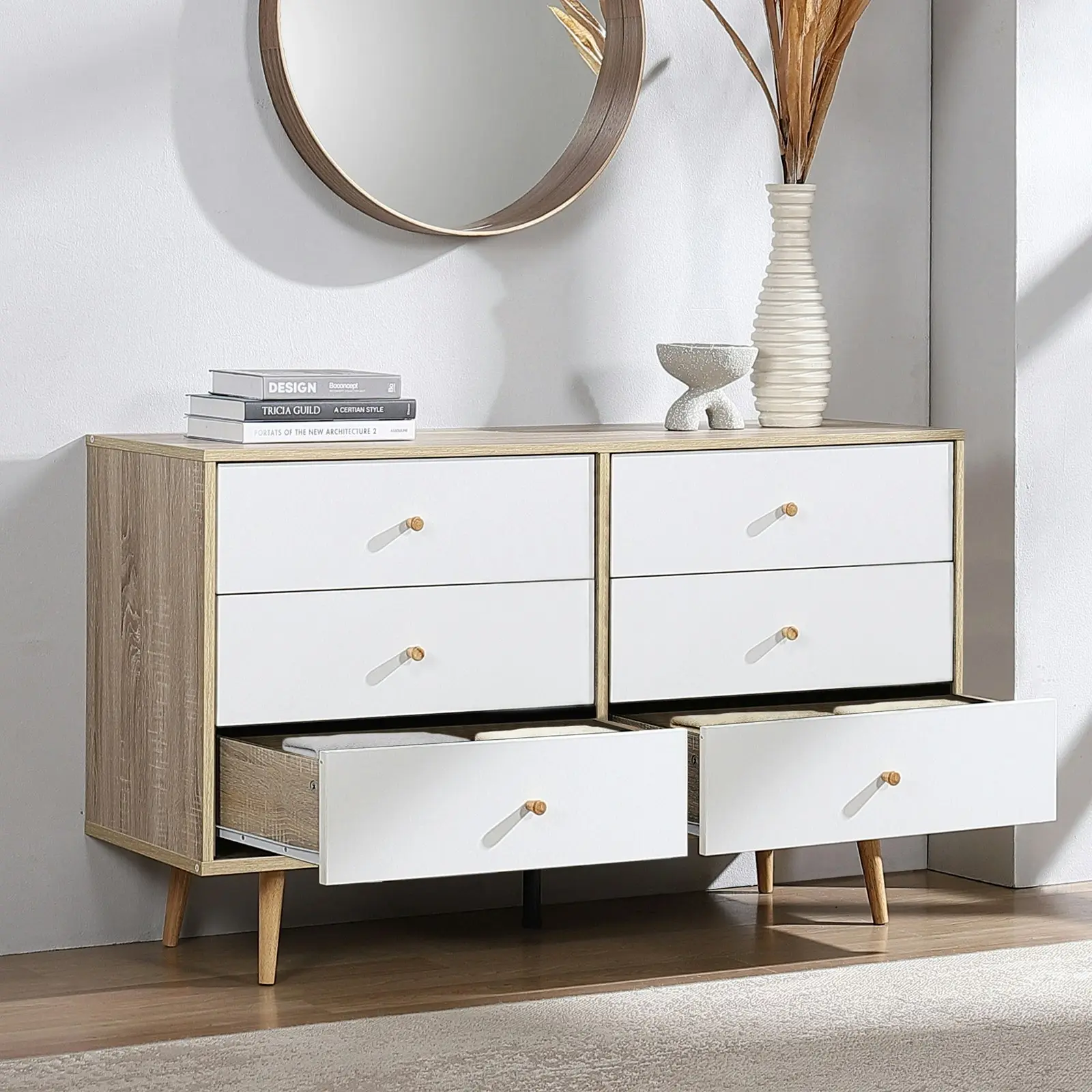 Adriana 6 Chest of Drawers Dresser | Lowboy Storage Cabinet in Scandinavian Style for Modern Living