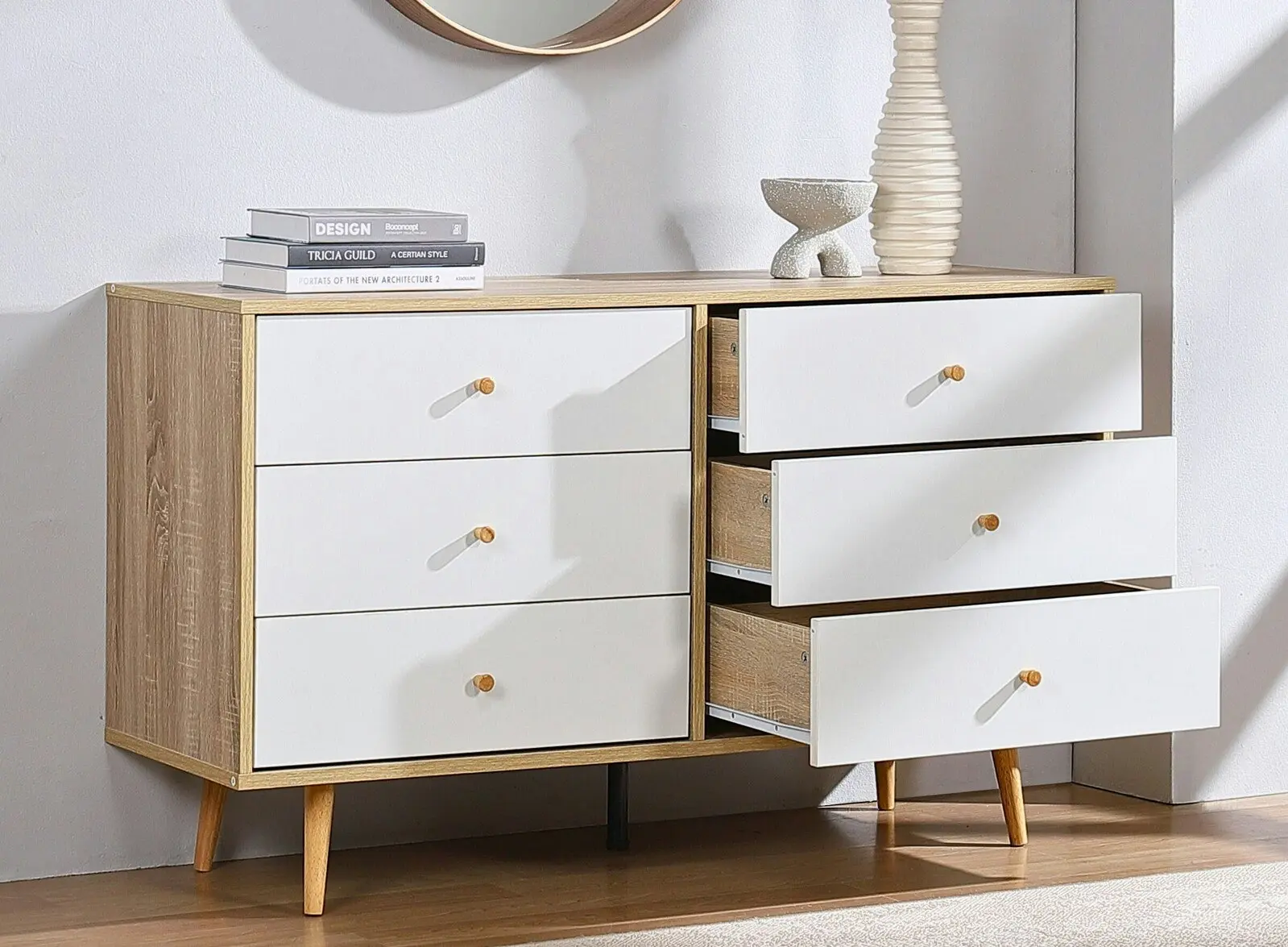 Adriana 6 Chest of Drawers Dresser | Lowboy Storage Cabinet in Scandinavian Style for Modern Living