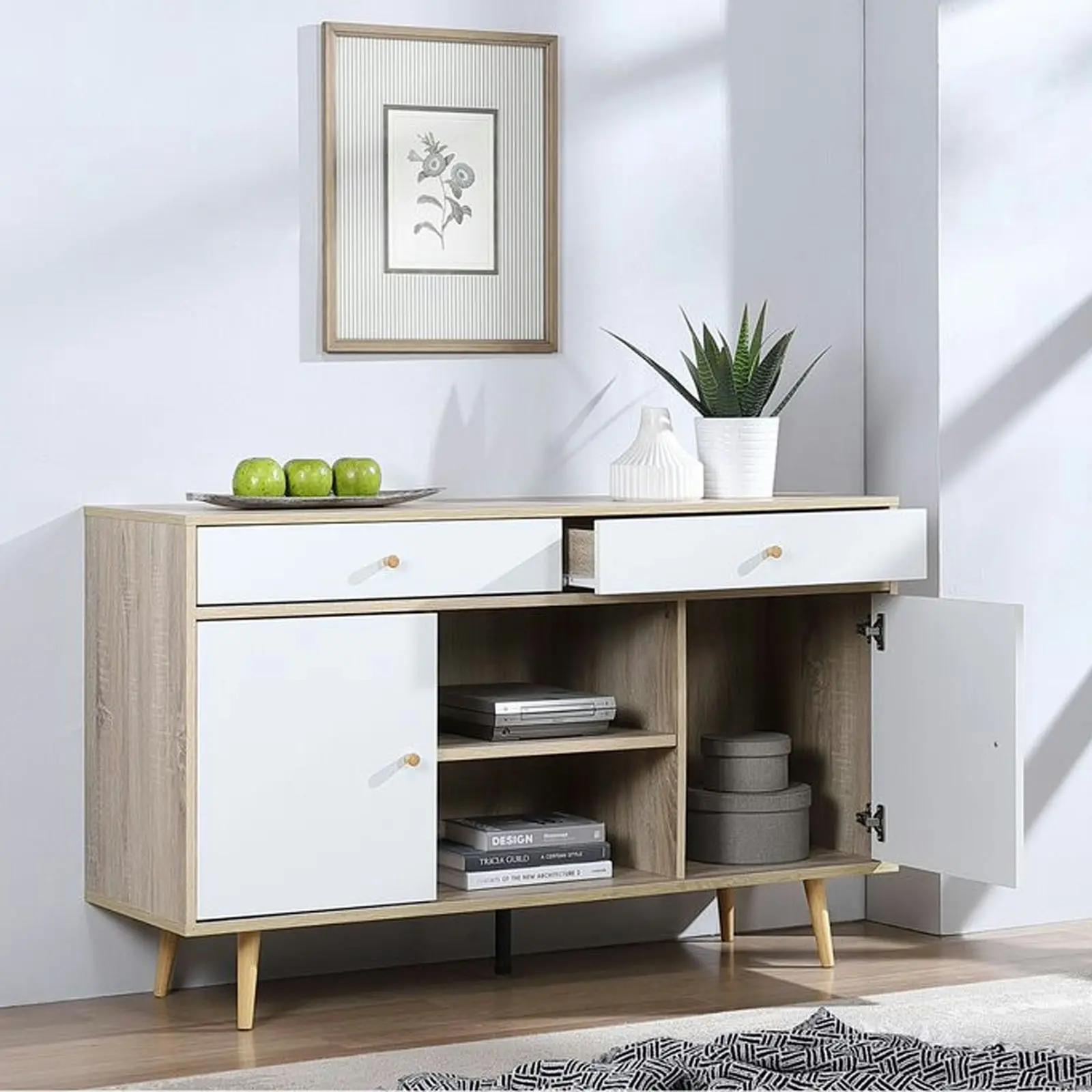 Buffet Sideboard Shelves Double Doors 128x39x78.6cm （White）