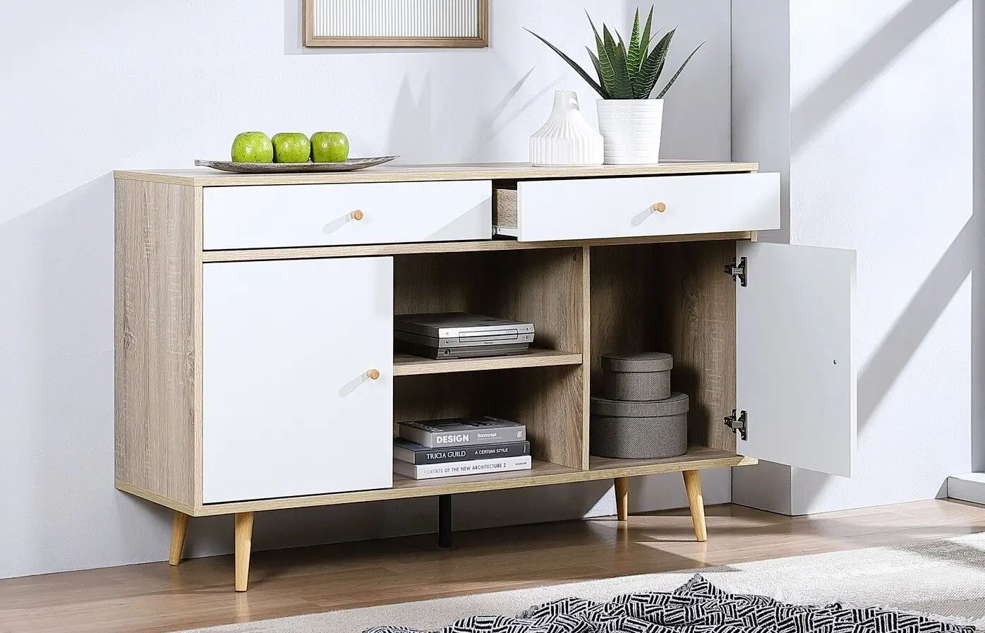 Buffet Sideboard Shelves Double Doors 128x39x78.6cm （White）