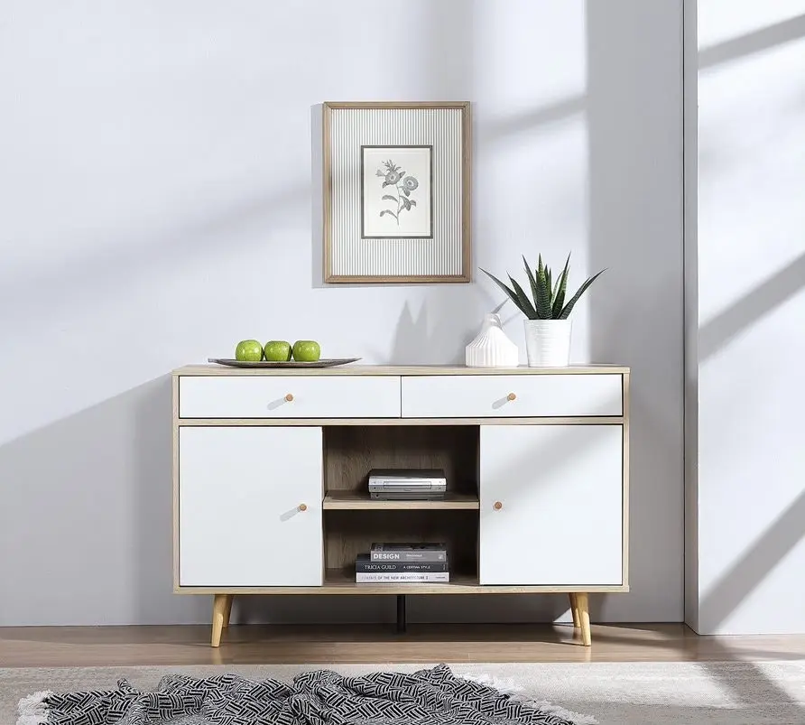 Buffet Sideboard Shelves Double Doors 128x39x78.6cm （White）