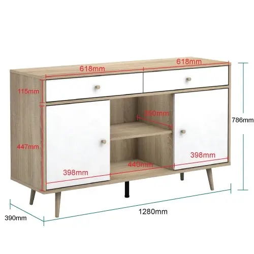 Buffet Sideboard Shelves Double Doors 128x39x78.6cm （White）