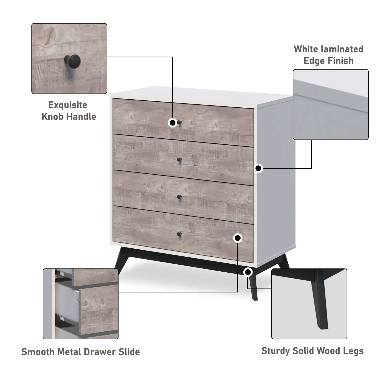 Bella 4 Chest of Drawers Dresser Tallboy | Elegant Storage Solution