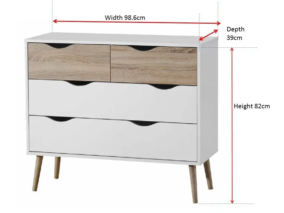 Cosmoliving Chest of 4 Drawer Mid century Bedroom Furniture W98 x H81cm