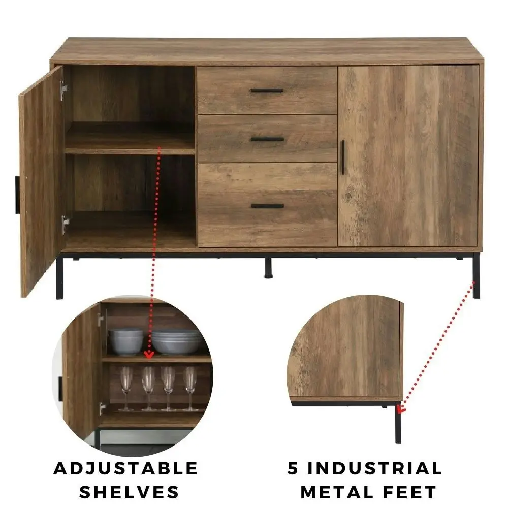 Bronx Buffet Sideboard Console Table | 2 Doors 3 Drawers 140CM for Stylish Storage Cabinet