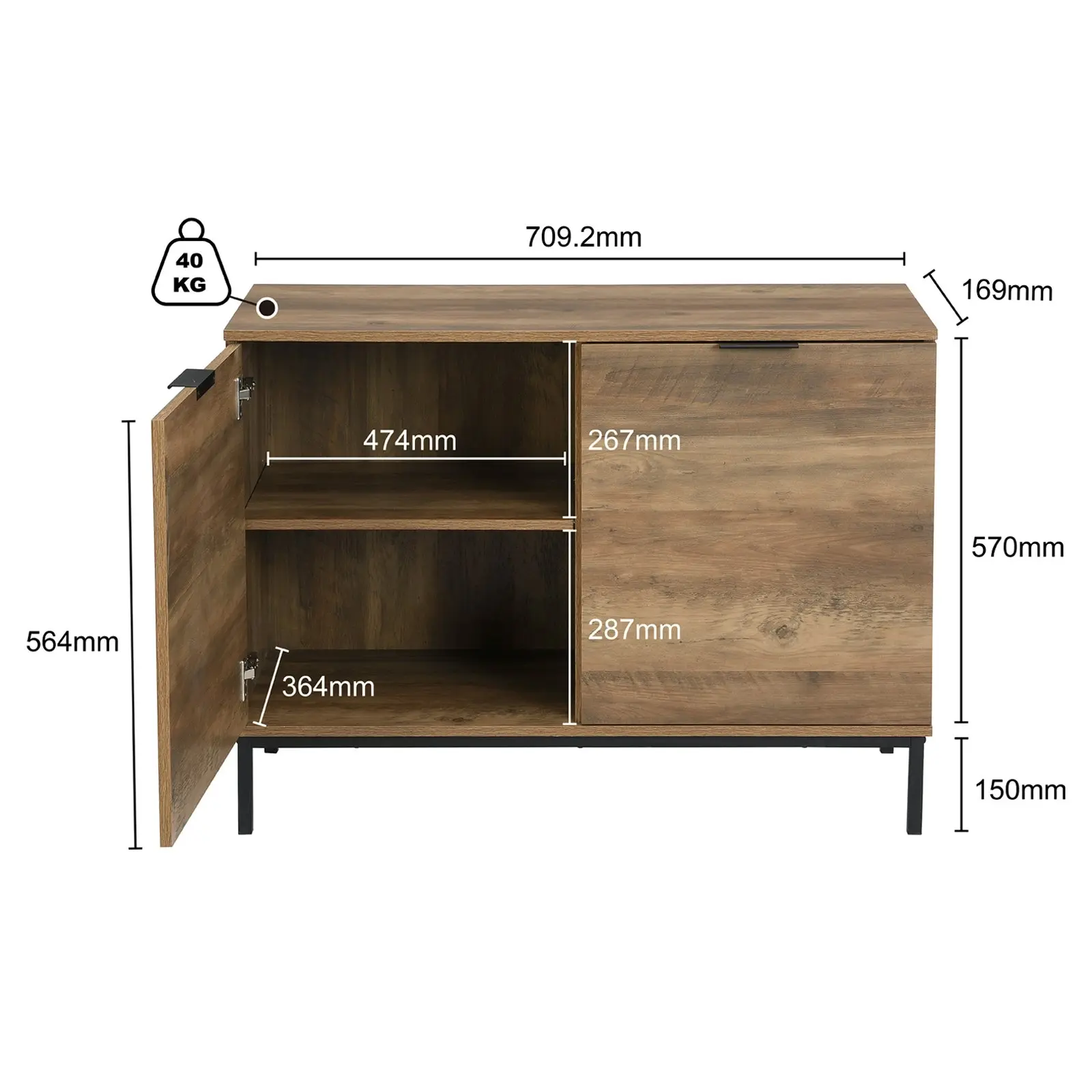 Bronx 2 Door Sideboard with Adjustable Shelves | Compact Buffet Table for Versatile Storage