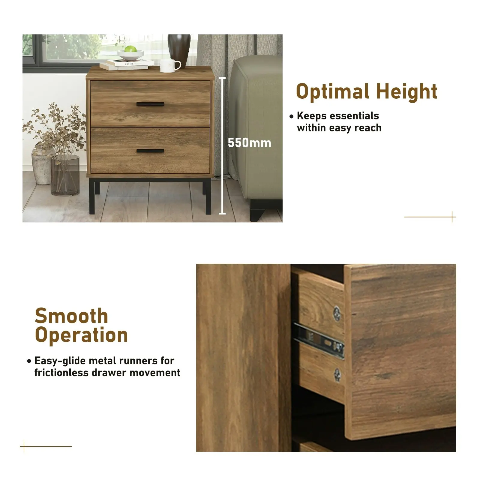 Bronx 2 Drawer Bedside Table | Modern Nightstand for Your Bedroom