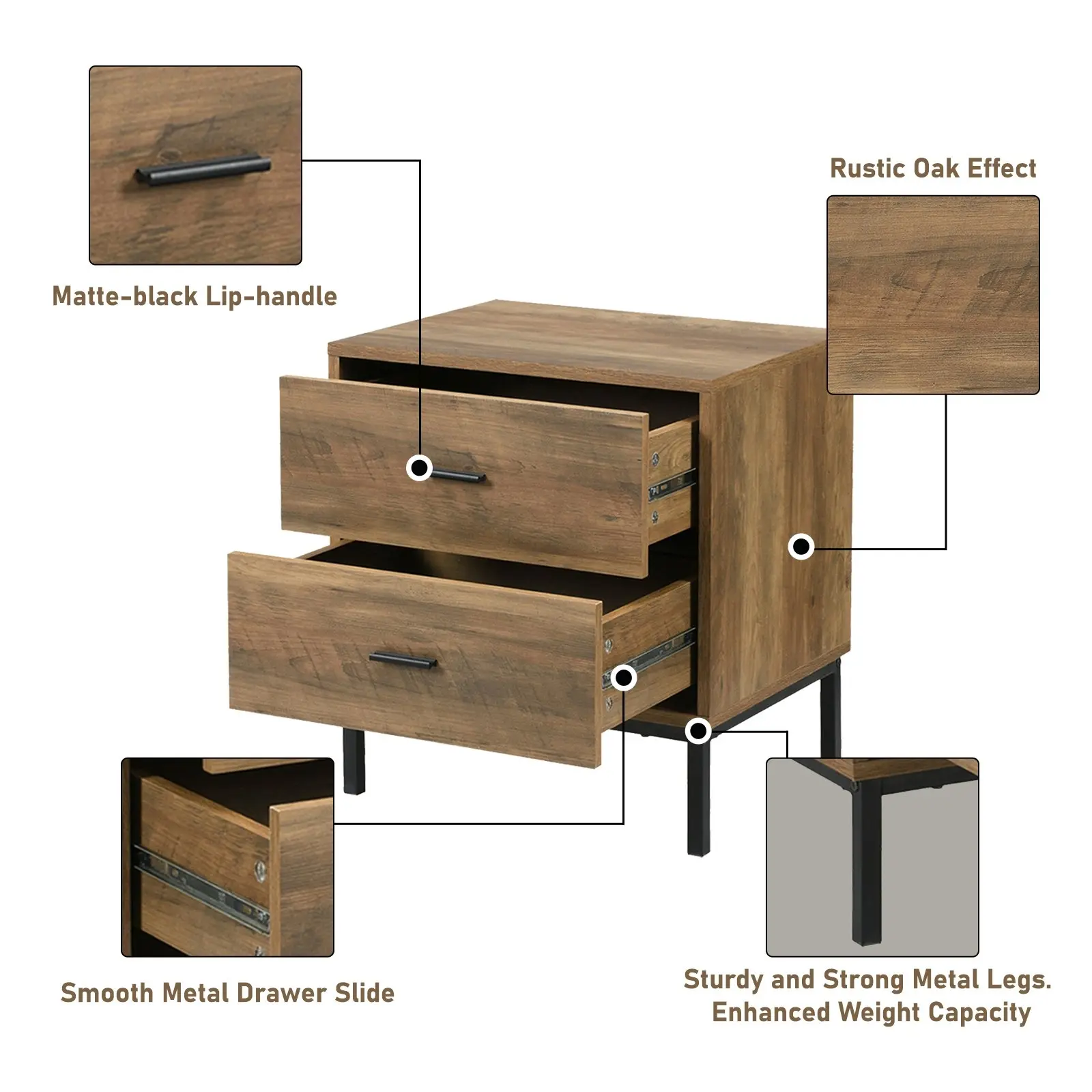 Bronx 2 Drawer Bedside Table | Modern Nightstand for Your Bedroom