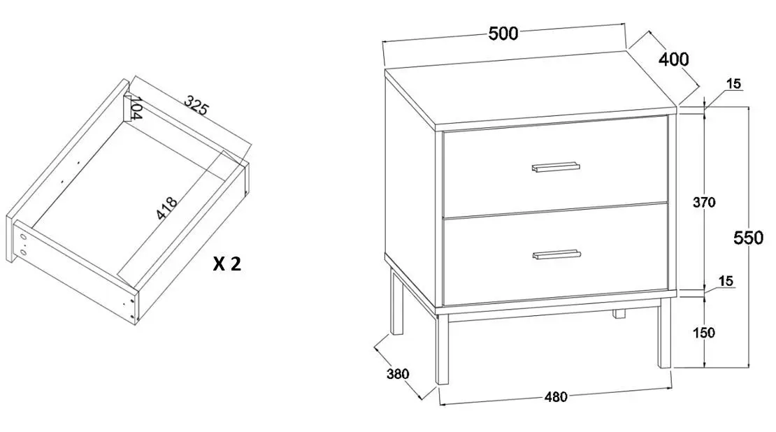 Bronx 2 Drawer Bedside Table | Modern Nightstand for Your Bedroom