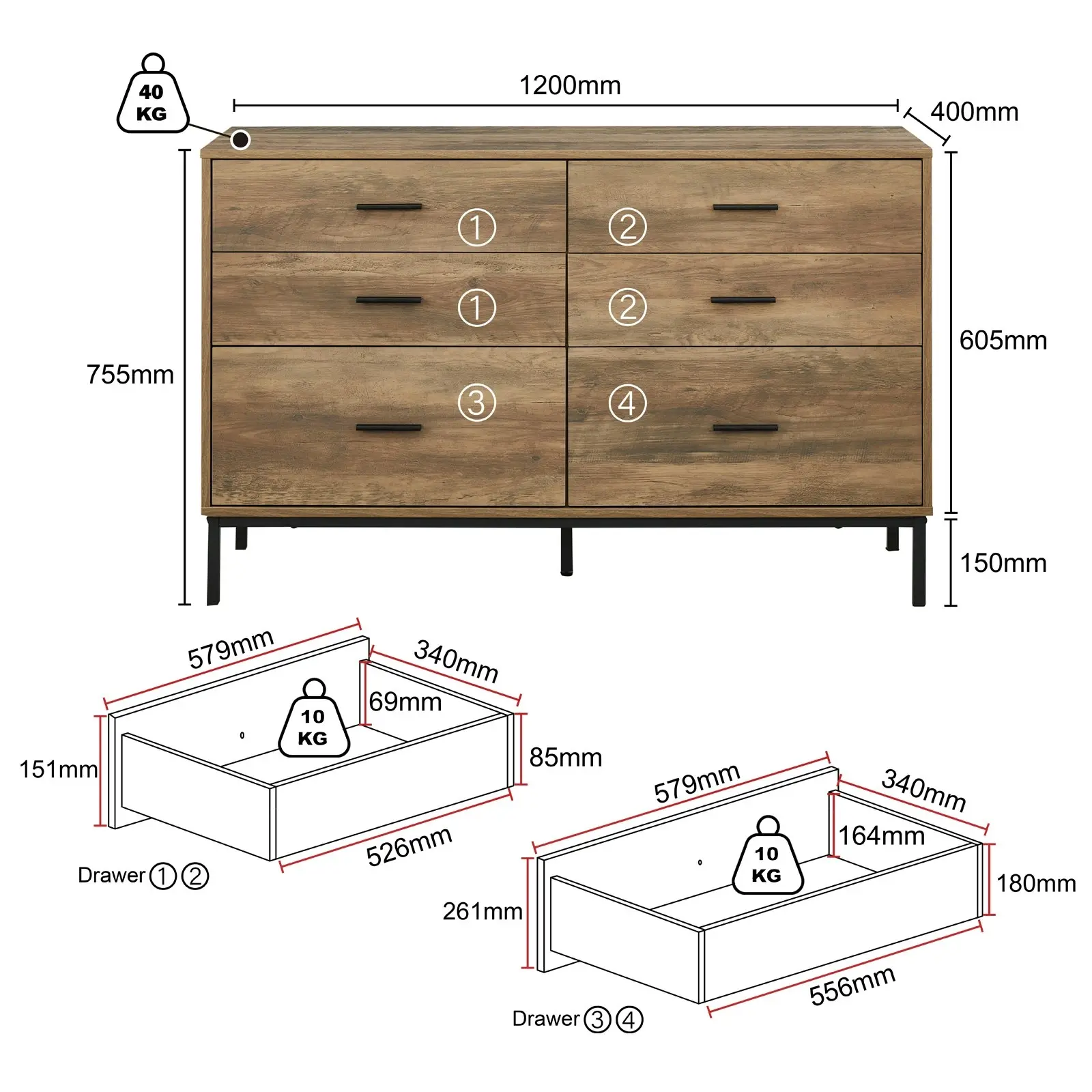 Bronx 6 Chest of Drawers Dresser Lowboy | Modern Storage Solution