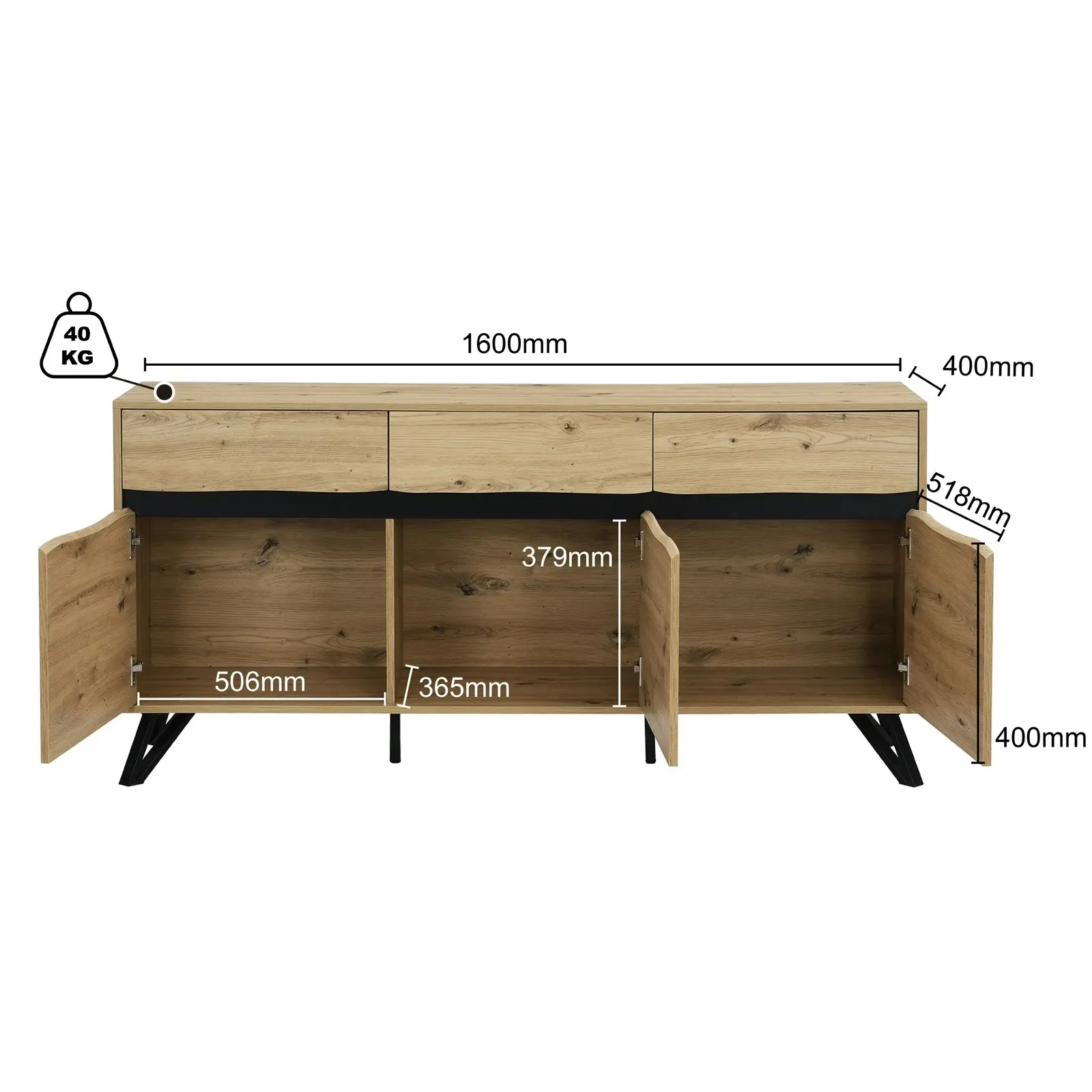 Grayson Large Buffet Sideboard Console 3 Door 3 Drawer 160cm