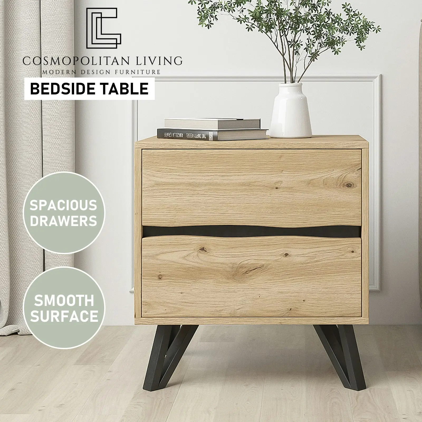 Grayson 2 Drawer Bedside Table for Stylish Bedroom Storage