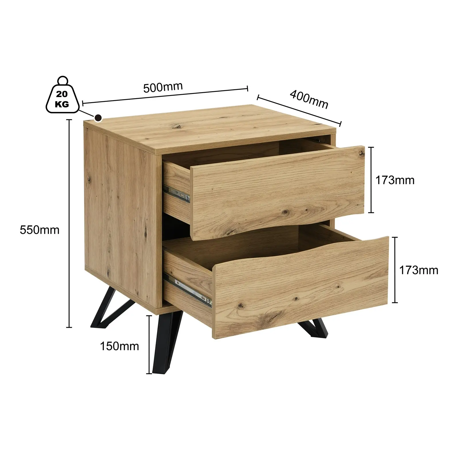 Grayson 2 Drawer Bedside Table Bundle  Set of 2 Units for Stylish and Functional Bedroom Storage