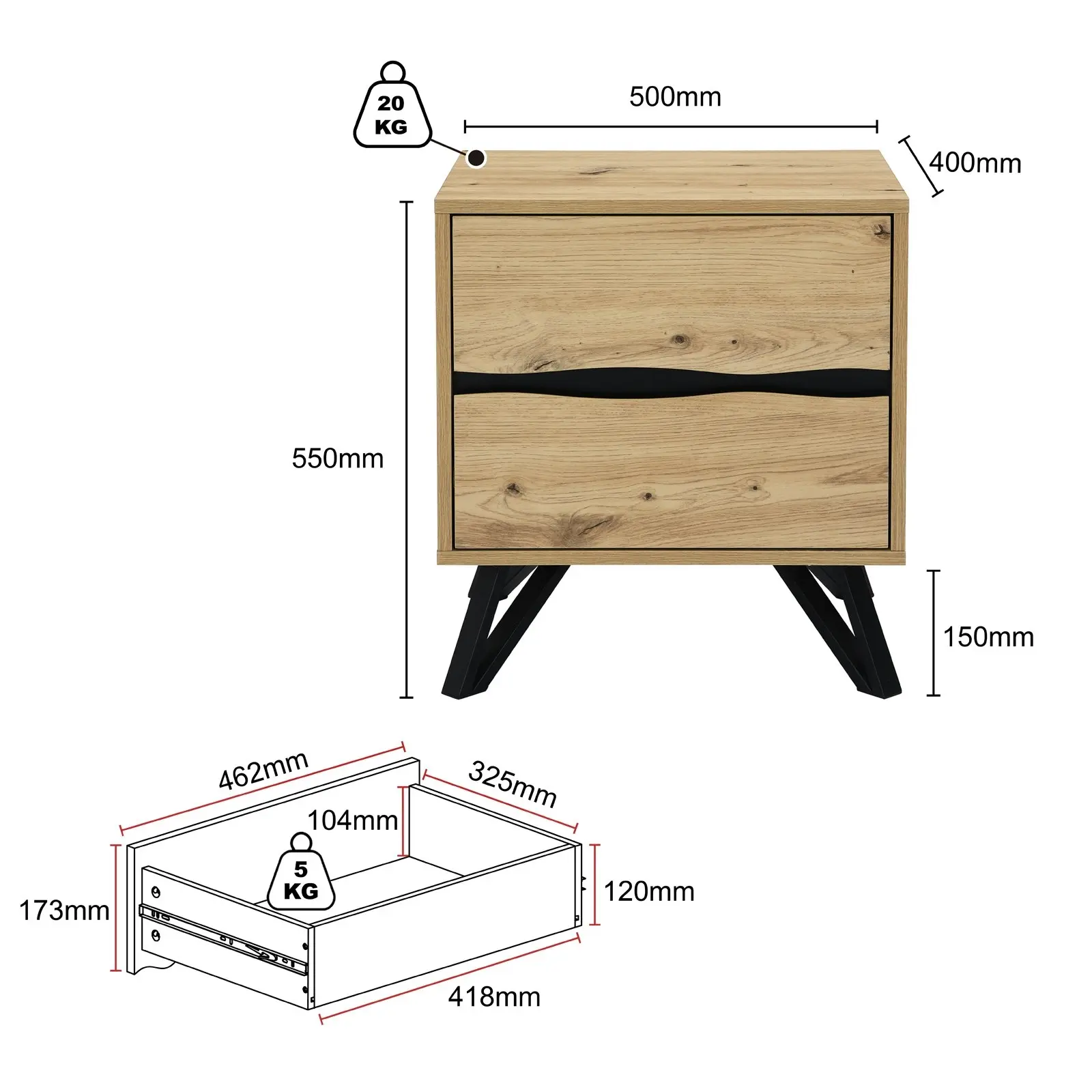 Grayson 2 Drawer Bedside Table Bundle  Set of 2 Units for Stylish and Functional Bedroom Storage