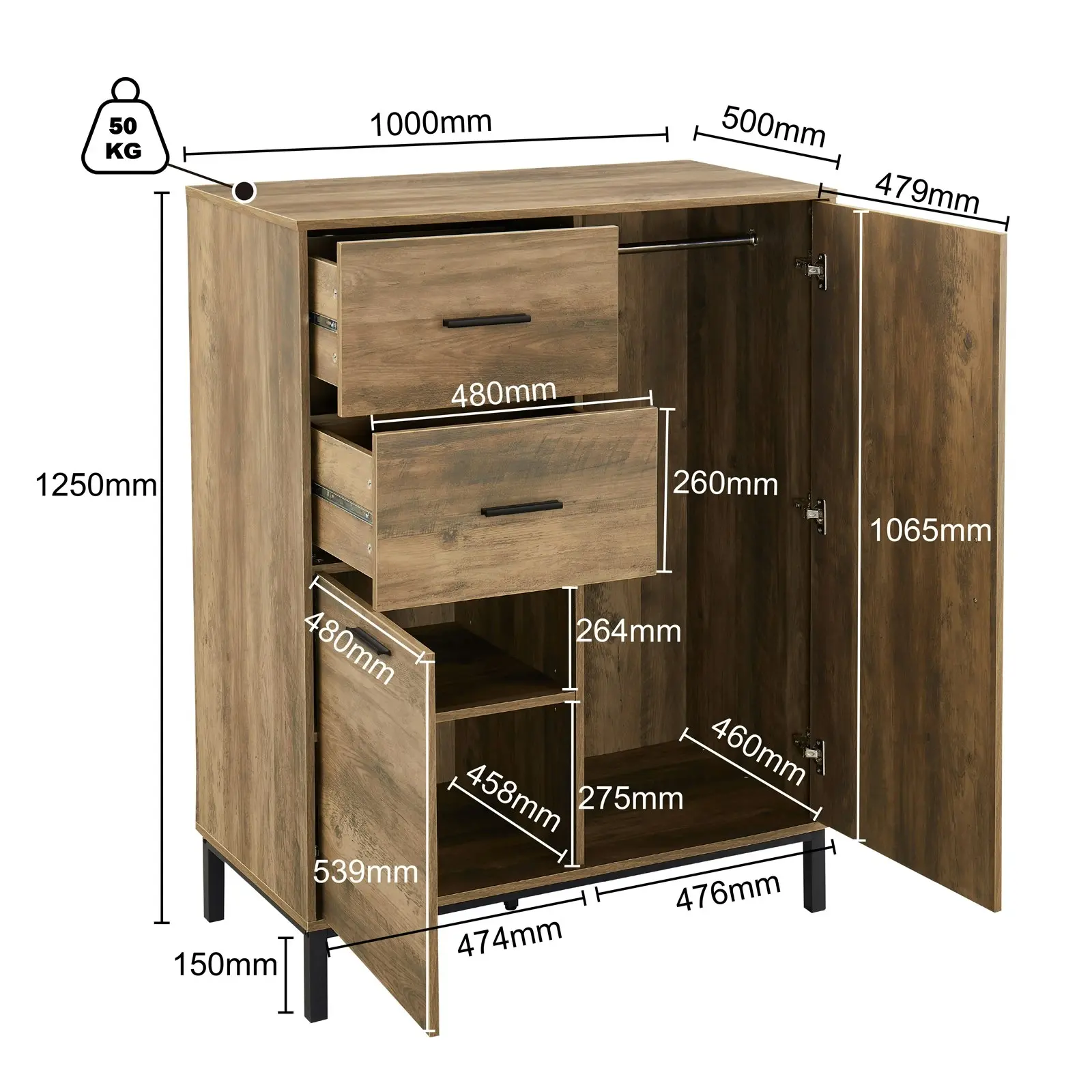 Bronx 4-Piece Set | Tall Chest Wardrobe, 6-Drawer Chest, 2-Drawer Bedside Table & Pet End Table Combo for a Complete Stylish Storage Solution