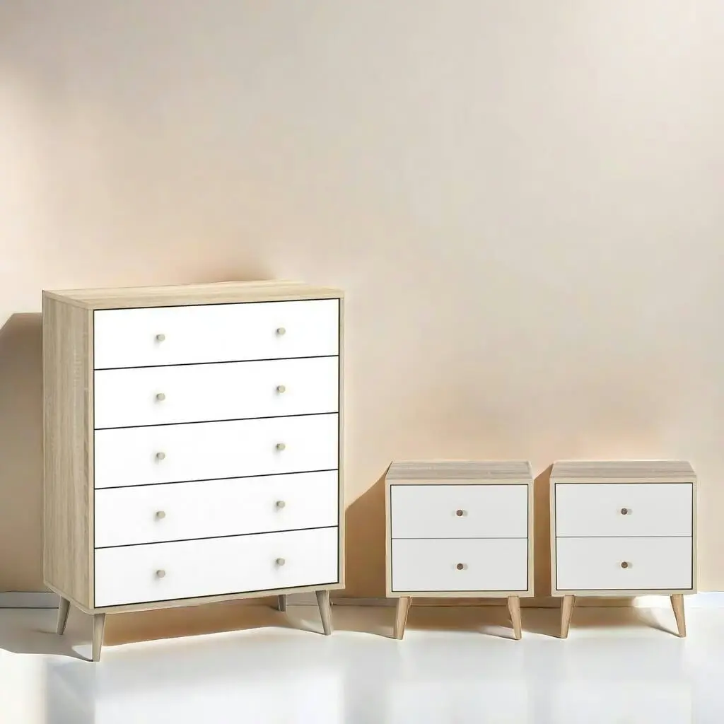 Bedroom Bundle Adriana 5 Drawers Chest with 2 Bedside Tables