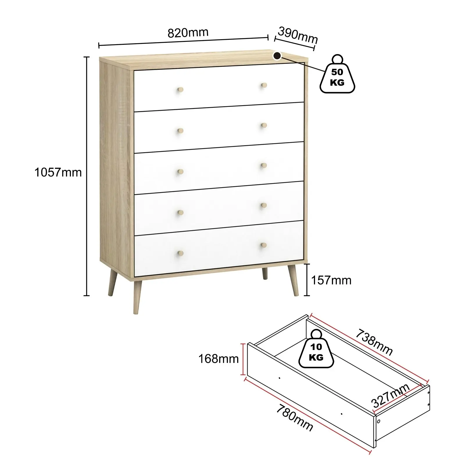 Bedroom Bundle Adriana 5 Drawers Chest with 2 Bedside Tables