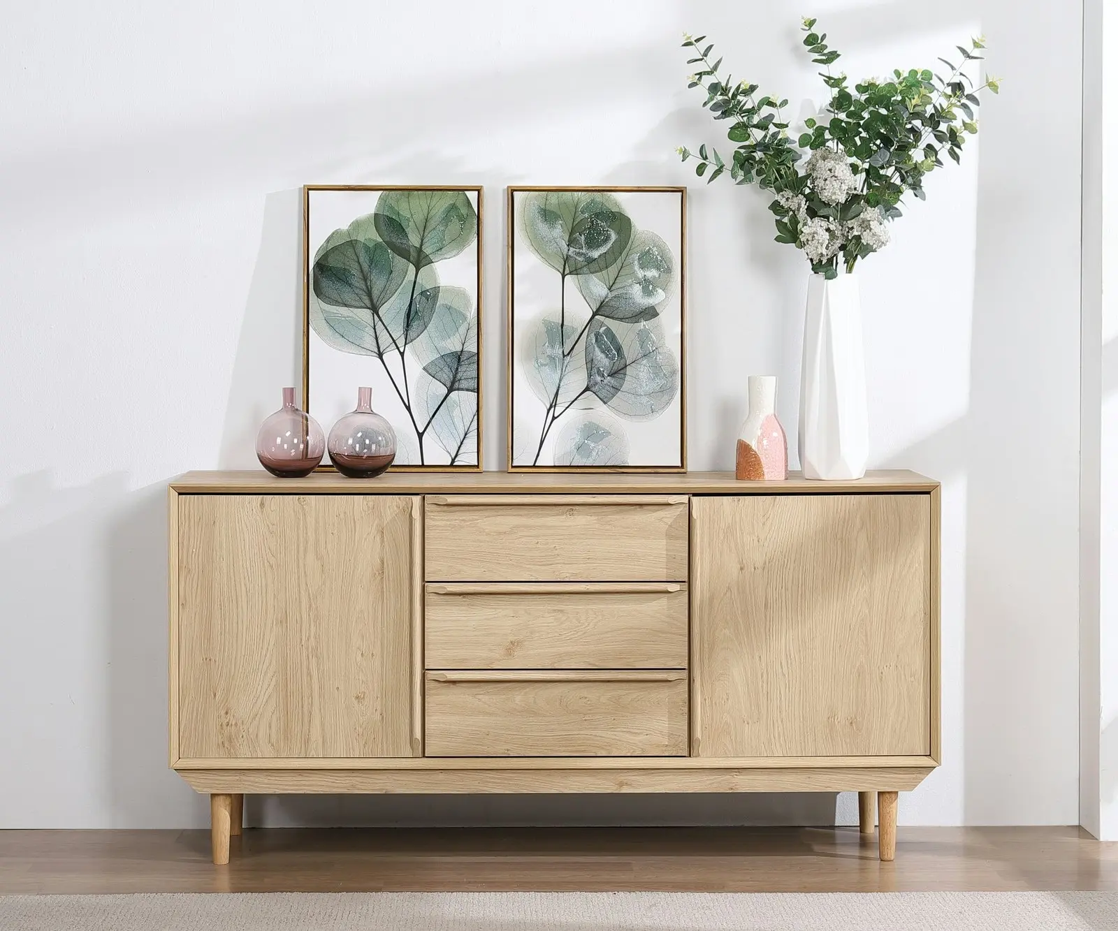 Swedish Large Sideboard Buffet Cabinet - Scandi Style with 2 Doors & 3 Drawers | Spacious Storage Solution