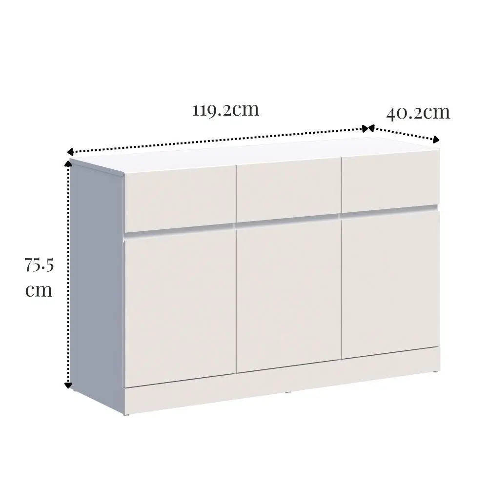 Matt White Buffet Sideboard with 3 Drawers & 3 Doors | Stylish Hallway Storage Cabinet