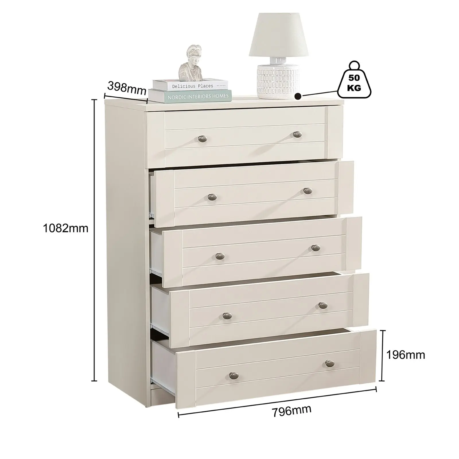 Harriet 5 Drawer Chest Dresser Tallboy - Elegant Storage Solution for Compact Spaces