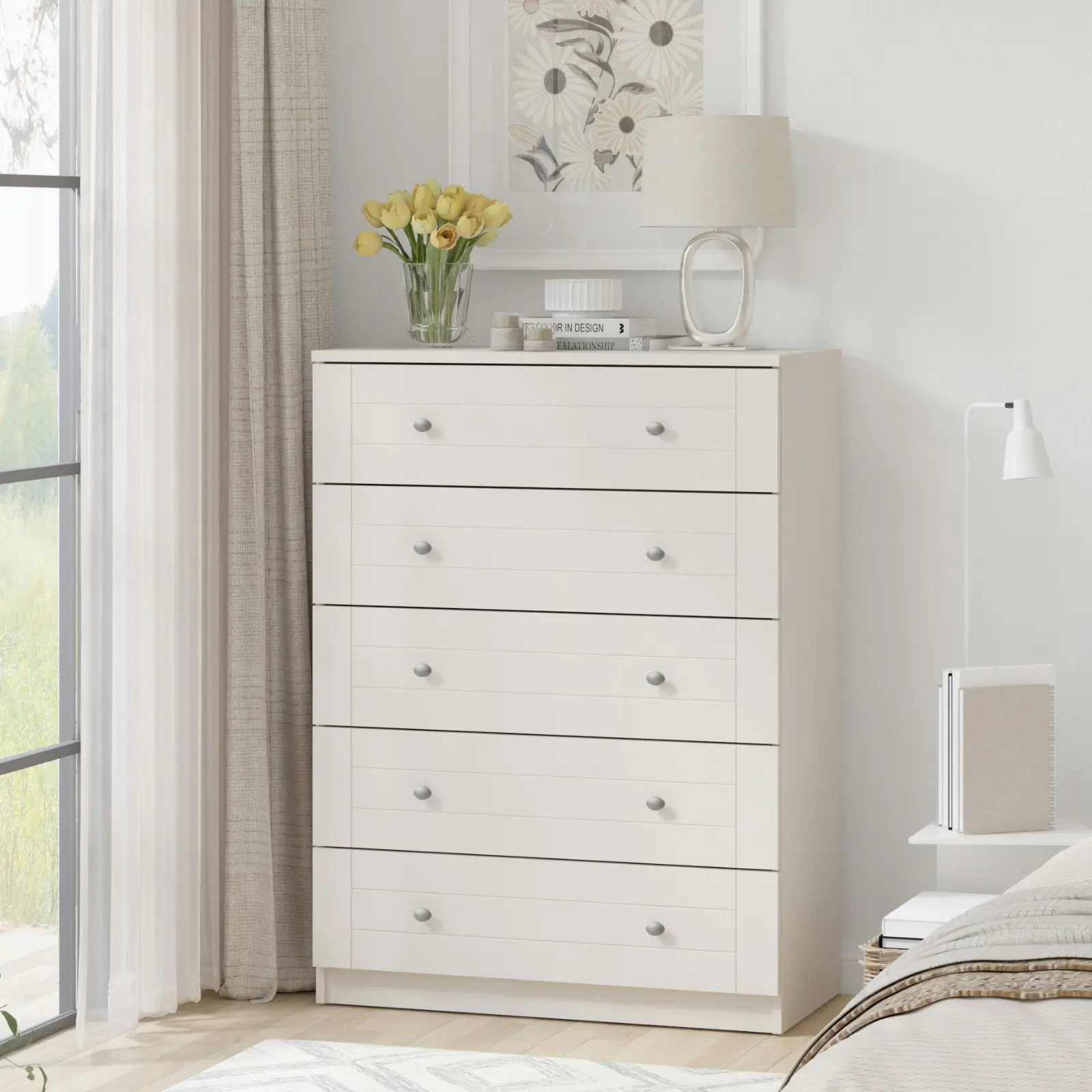 Harriet 5 Drawer Chest Dresser Tallboy - Elegant Storage Solution for Compact Spaces