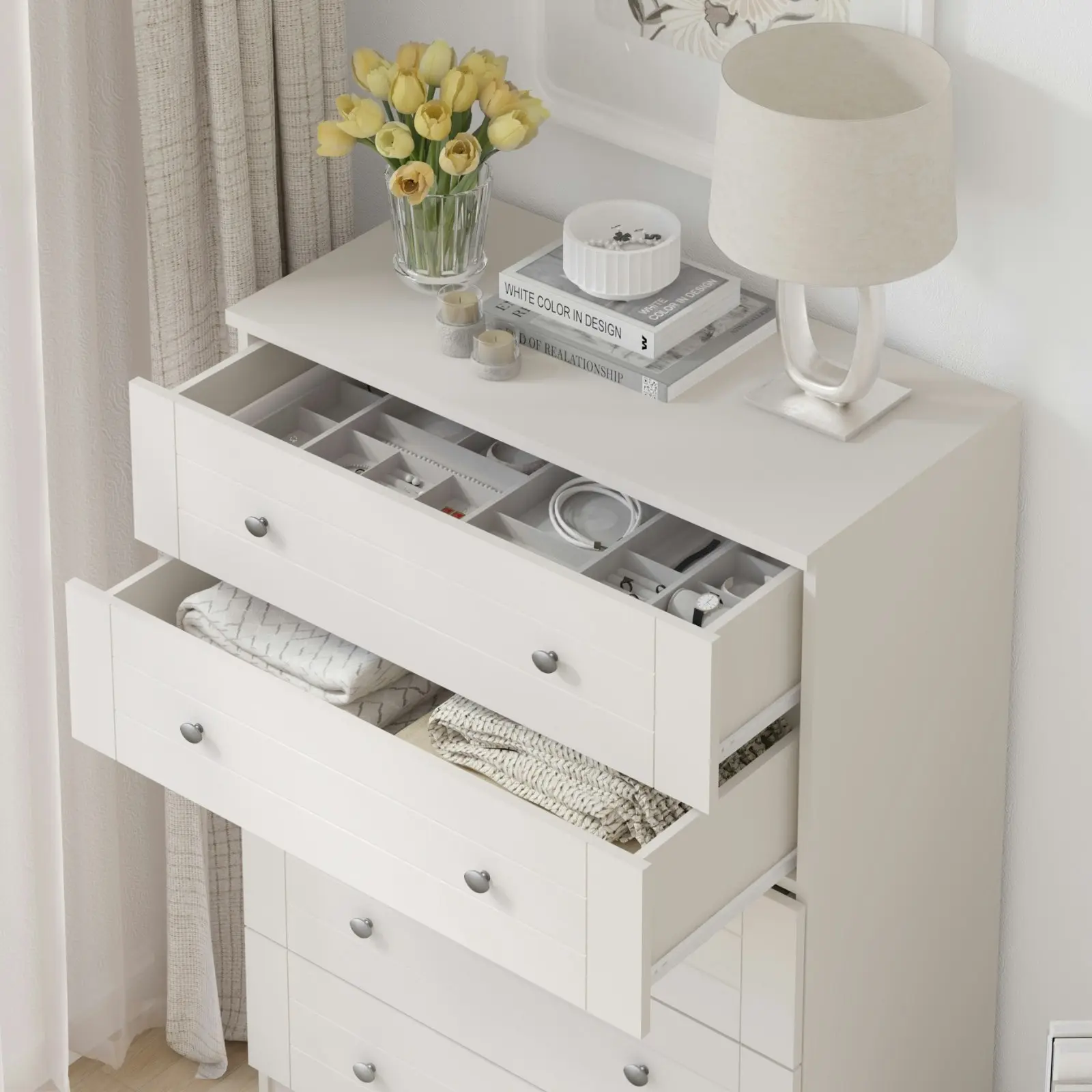 Harriet 5 Drawer Chest Dresser Tallboy - Elegant Storage Solution for Compact Spaces