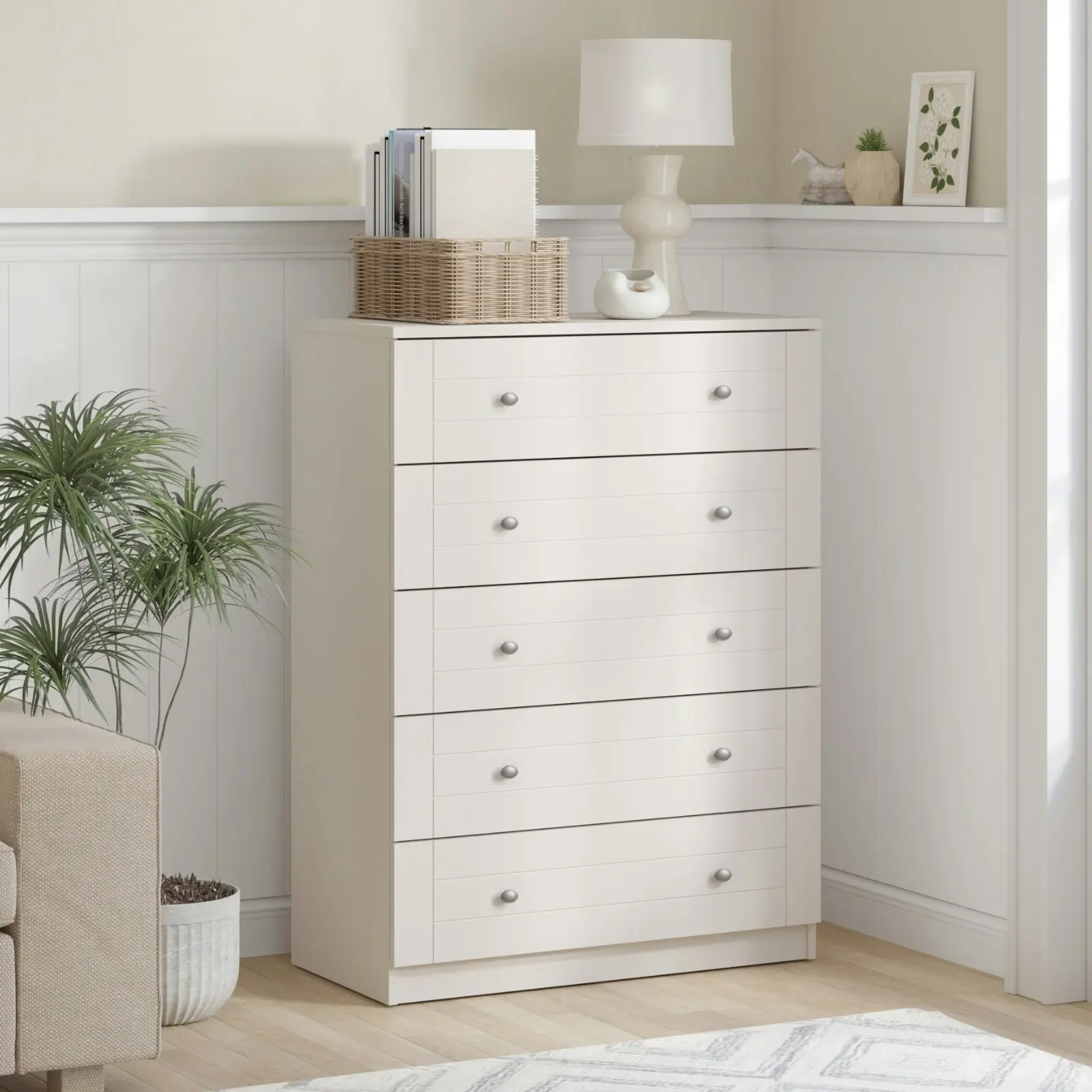 Harriet 5 Drawer Chest Dresser Tallboy - Elegant Storage Solution for Compact Spaces