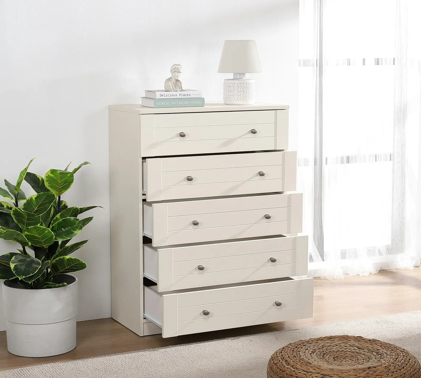 Harriet 5 Drawer Chest Dresser Tallboy - Elegant Storage Solution for Compact Spaces