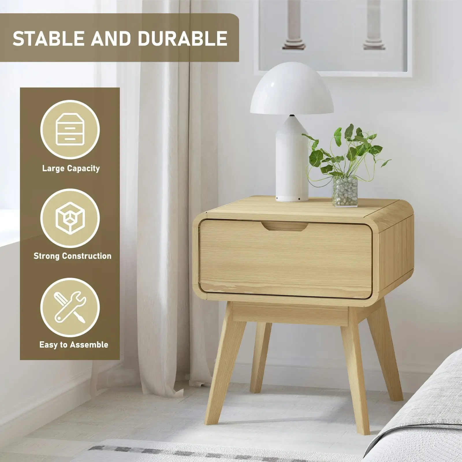 Wabi-Sabi 1 Drawer Bedside Table | Minimalist Nightstand for Bedroom