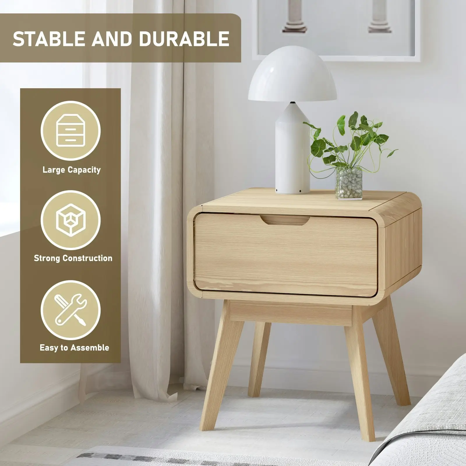 Wabi-Sabi 1 Drawer Bedside Table | Minimalist Nightstand for Bedroom