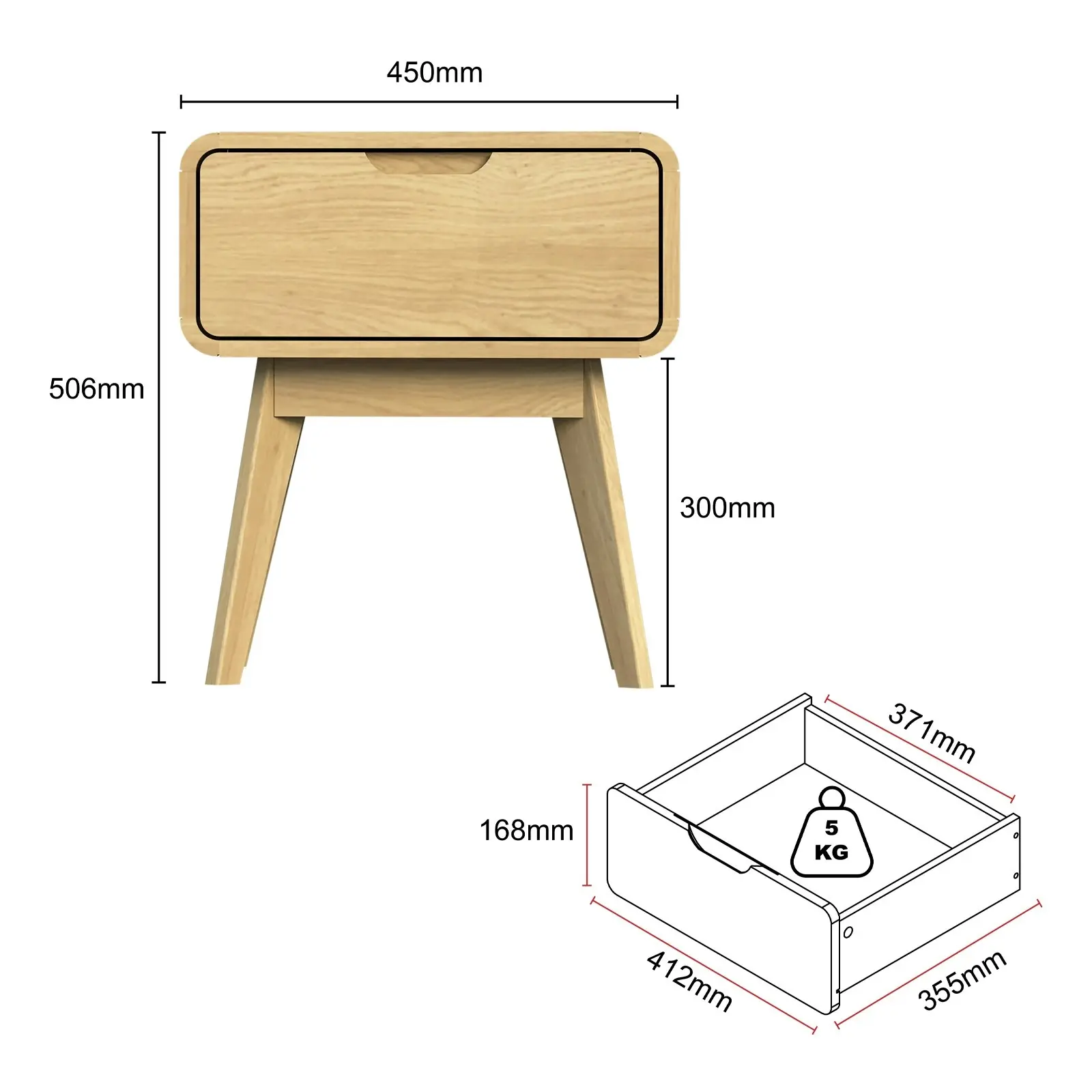 Wabi-Sabi 1 Drawer Bedside Table | Minimalist Nightstand for Bedroom