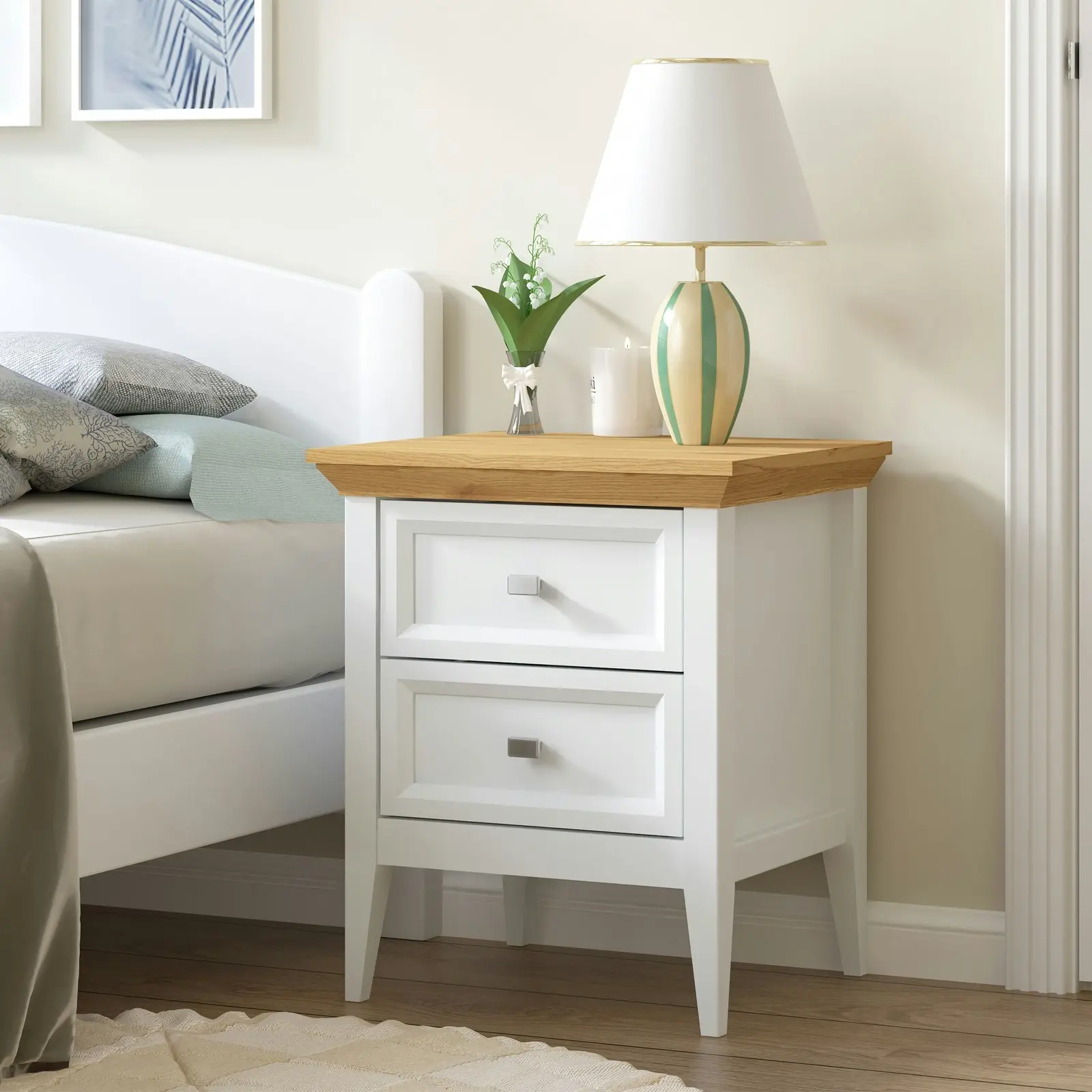 Coogee 2 Drawer Bedside Table | Pine and Off-White Stylish Bedroom Storage