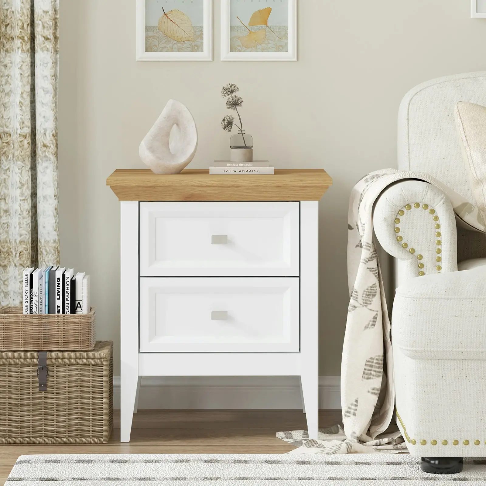 Coogee 2 Drawer Bedside Table | Pine and Off-White Stylish Bedroom Storage