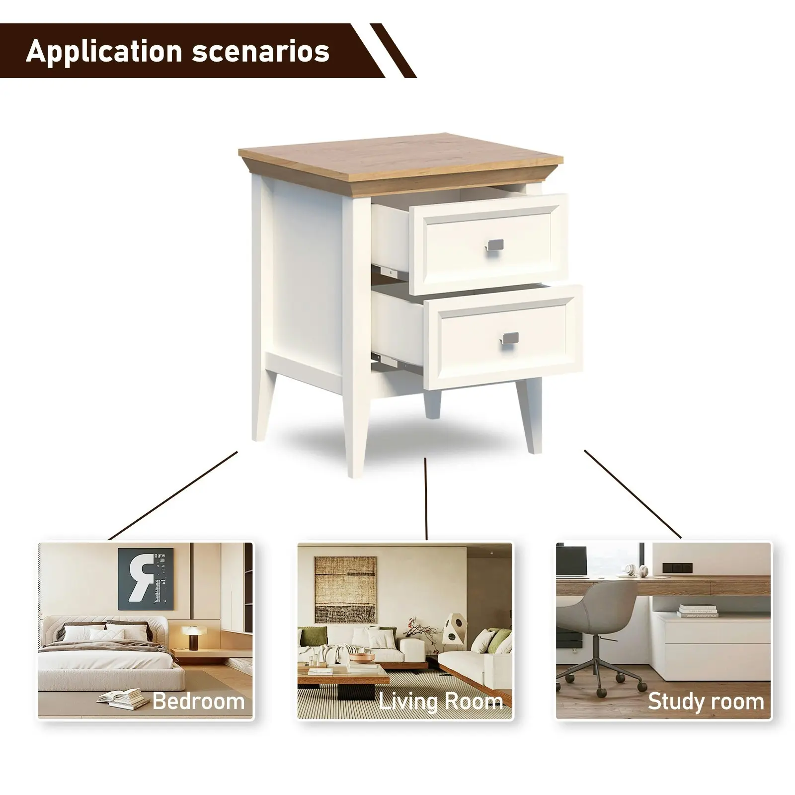 Coogee 2 Drawer Bedside Table | Pine and Off-White Stylish Bedroom Storage