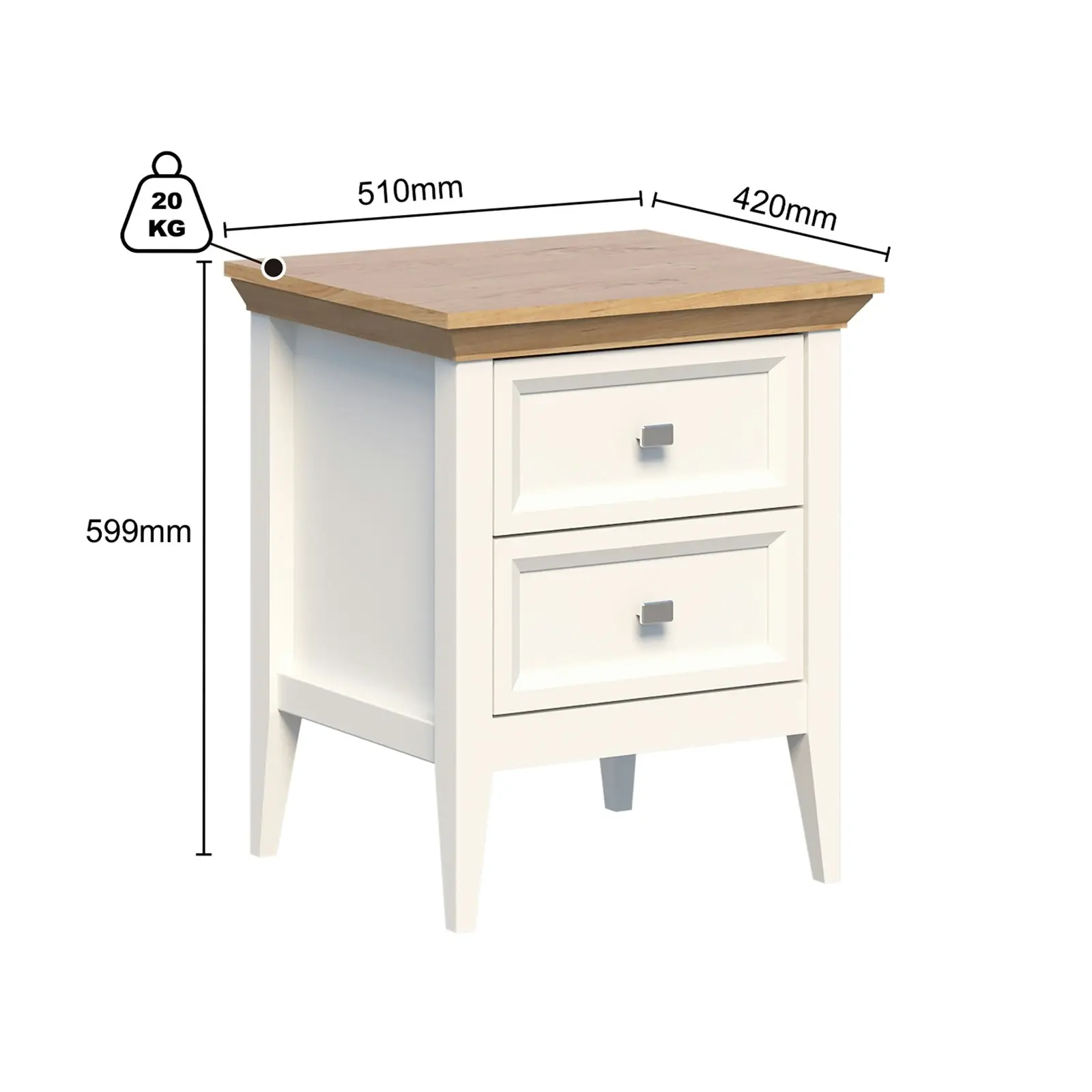 Coogee 2 Drawer Bedside Table | Pine and Off-White Stylish Bedroom Storage