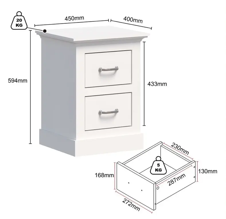 Ashford White Bedside Tables with Dresser  Set of 2 Elegant Storage Solutions for Your Bedroom