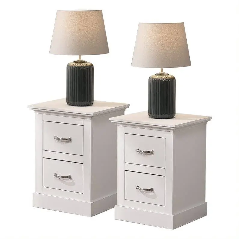 Ashford White Bedside Tables with Dresser  Set of 2 Elegant Storage Solutions for Your Bedroom