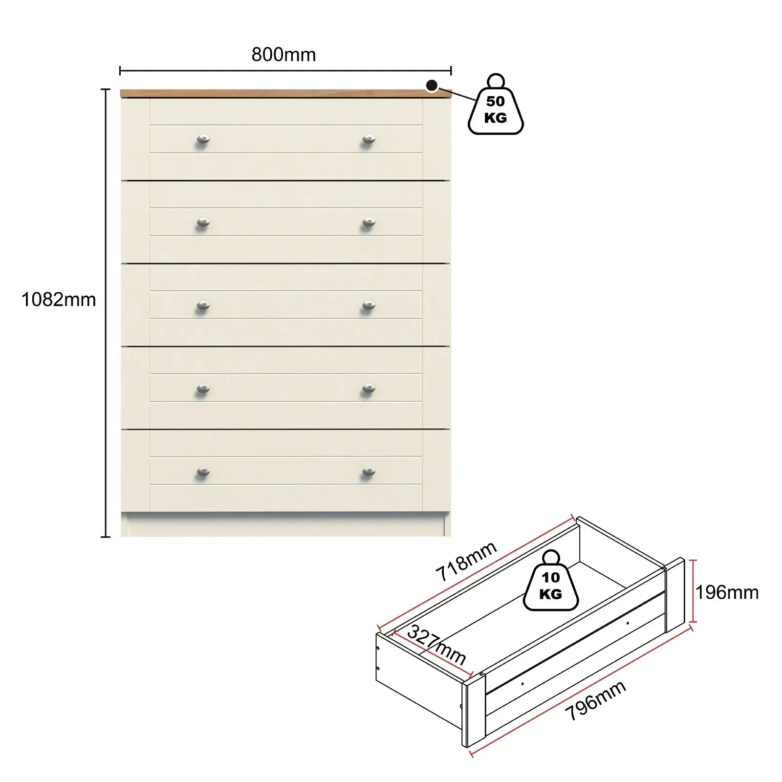 Harriet 5 Chest of Drawers Tallboy and 2 Drawer Bedside Table Set | Complete Bedroom Storage Solution