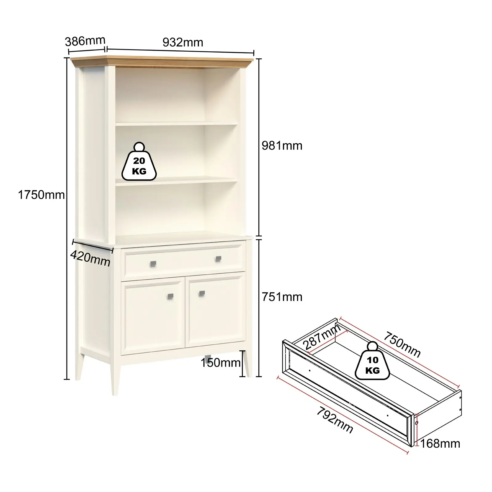 Coogee 2 Door 1 Drawer Display Cabinet with Storage Hutch | Stylish & Functional Storage Solution