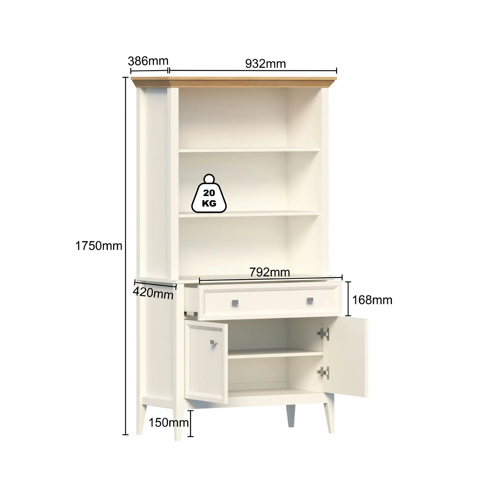 Coogee 2 Door 1 Drawer Display Cabinet with Storage Hutch | Stylish & Functional Storage Solution