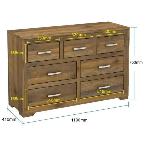 Farmhouse 7 Drawer Dresser Lowboy Bedroom Storage Cabinet