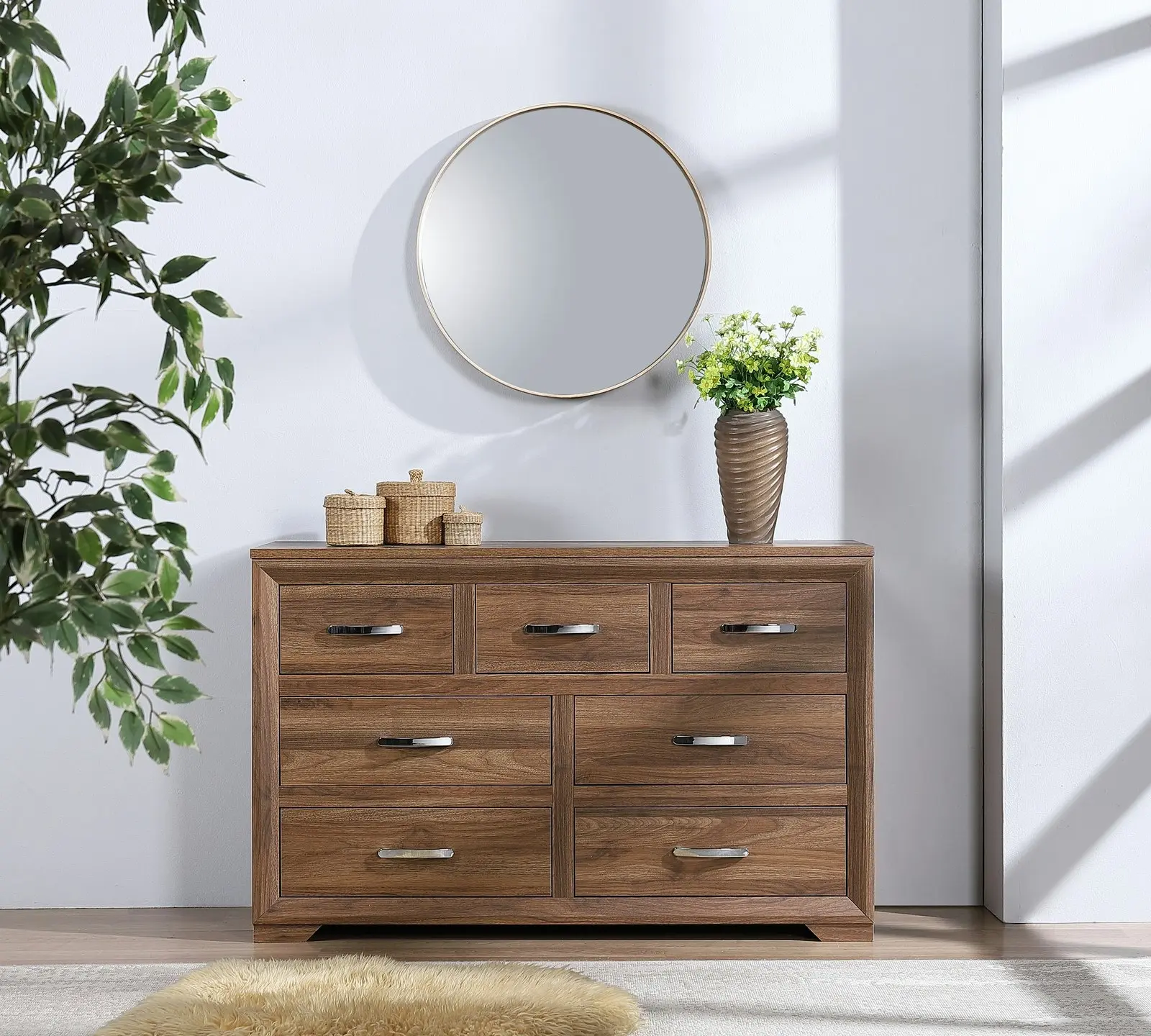 Farmhouse 7 Drawer Dresser Lowboy Bedroom Storage Cabinet